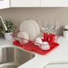 Hds Trading 3 Piece Vinyl Dish Drainer with SelfDraining Drip Tray, Red ZOR95915